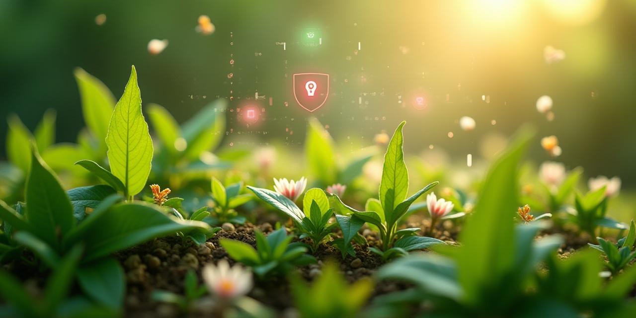 Artistic representation of digital security and botanical leaves