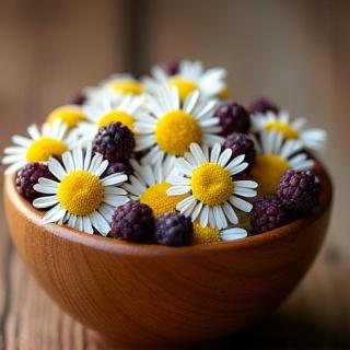 Bowl of dried chamomile and elderberry